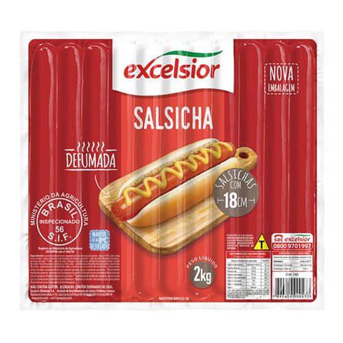 Salsicha Defumada 18 cm Excelsior Dogão Pct 2 kg - 38711